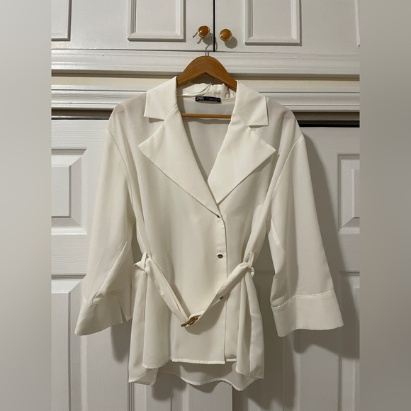 Zara Satin Effect Lapel Blouse Small - Picture 3 of 4